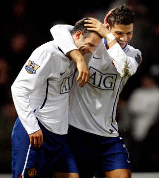  Ryan Giggs och Cristiano Ronaldo, glädje, jubel.
