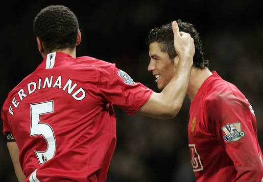  Cristiano Ronaldo jubel efter mål med Rio Ferdinand, Manchester.