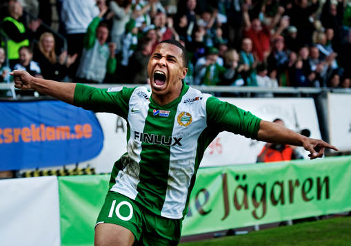 Charlie Davies, Hammarby, jubel efter att ha gjort 1-1.