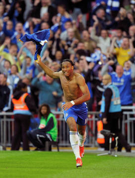  Didier Drogba, Chelsea, målskytt, glädje och jubel över 2-1 vilket tog Chelsea till final.
