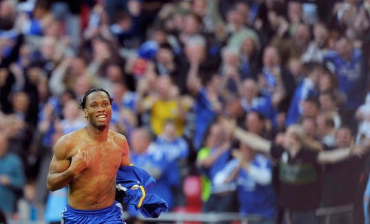  Didier Drogba, Chelsea, målskytt, glädje och jubel över 2-1 vilket tog Chelsea till final.
