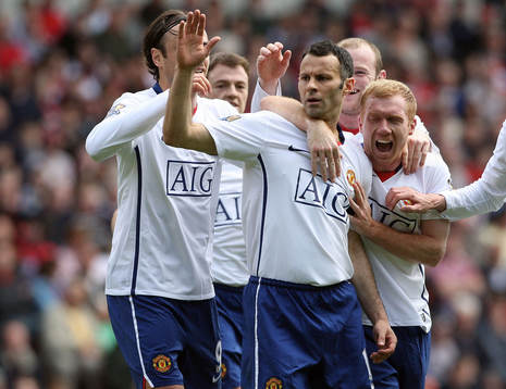  Ryan Giggs, glädje efter första målet för Manchester United.
