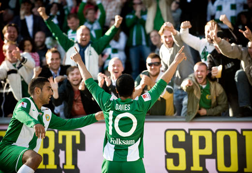  Sebastian Castro Tello och Charlie Davies, Hammarby jubel efter 1-0