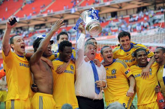  Guus Hiddink, tränare, chelsea, glädje, jubel.
