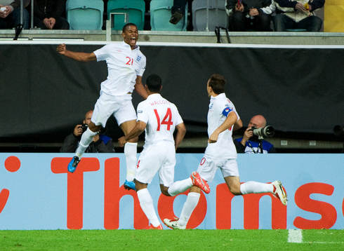  Fraizer Campbell, England, jubel efter att ha gjort 1-0