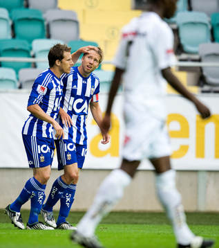   Tobias Hysén, Adam Johansson, IFK Göteborg, jubel efter att Tobias Hysén gjort 2-0. 