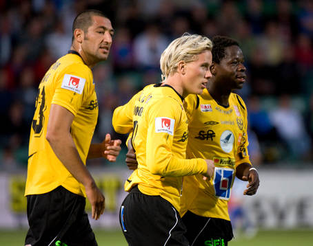 Adam Berner, Mjällby jubel efter att ha kvitterat till 1-1