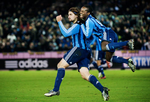 Jan Tauer och Kebba Ceesay, Djurgården, jubel efter 1-0-målet.