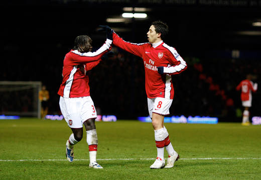  Samir Nasri och Bacary Sagna, glädje och jubel över andra målet för Arsenal.
