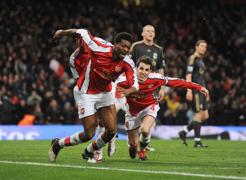 Abou Diaby och Cesc Fabregas, glädje, jubel, Arsenal