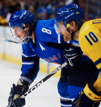 Teemu Selänne, Finland, och Henrik Tallinder, Sverige