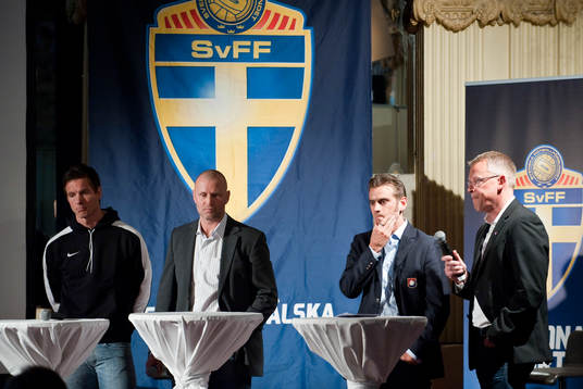  David Johansson, Michael Borgqvist, tränare, Hammarby och Björn Anklev, Jan Andersson, tränare,  Örgryte