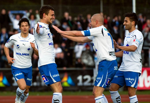  Sphetim Hasani och Daniel Bamberg, Norrköping, jubel efter 0-1.