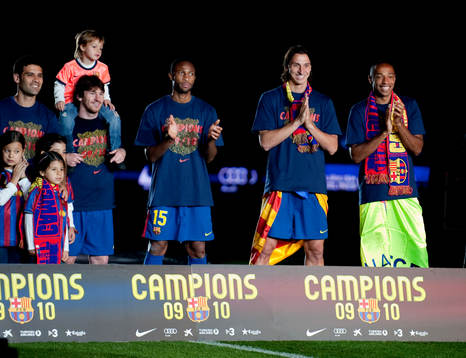  Barcelona spanska mästare.  Keita, Zlatan Ibrahimovic och Thierry Henry jubel.
