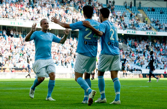  Daniel Larsson, Agon Mehmeti och Jimmy Durmaz, Malmö (Jubel)