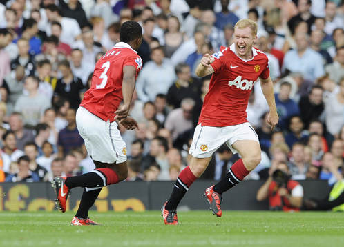  Paul Scholes, Manchester United, glädje, jubel.