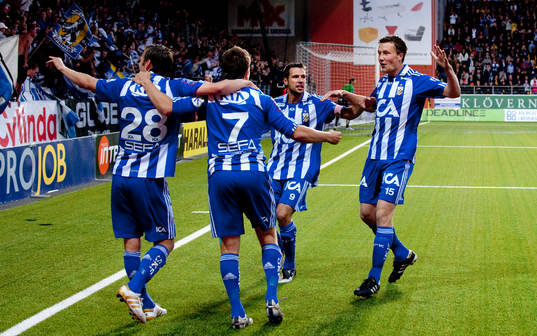  Theodór Elmar Bjarnason, Tobias Hysén, Stefan Selakovic, Jakob Johansson, IFK Göteborg, jubel.