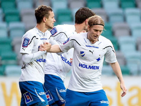 Shptetim Hasani, Norrköping, gör 1-0. Jubel Eirik Dybendal