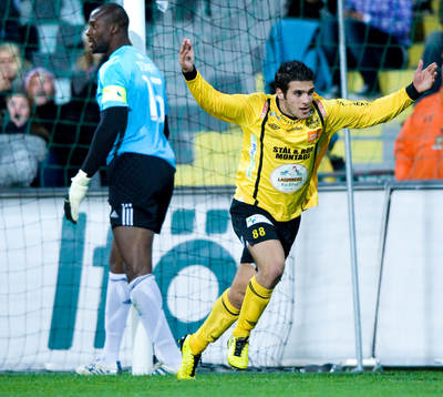  1-0 Mostapha El Kabir, Mjällby, jubel.