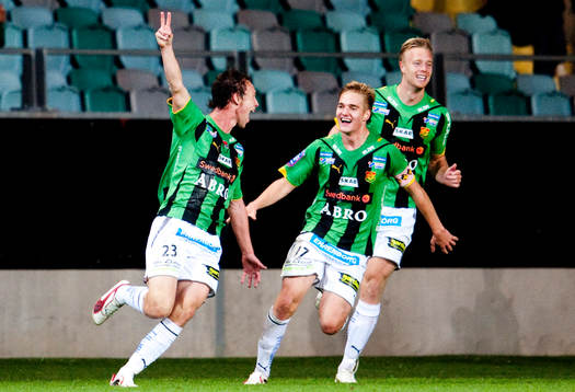  Eyjolfur Hedinsson, Johan Mårtensson, Björn Andersson, GAIS jubel.