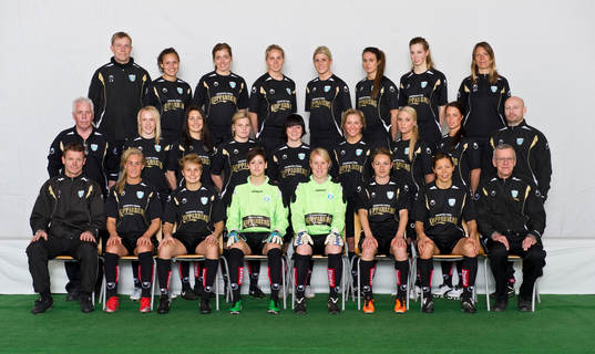  Bakre raden fr v: Lasse Svensson, lagledare, Catrine Johansson, Linda Sembrant, Lisa Dahlkvist, Olivia Schough, Beata Kollmats, Amanda Edgren och Karin Schröder, sjukgymnast.
