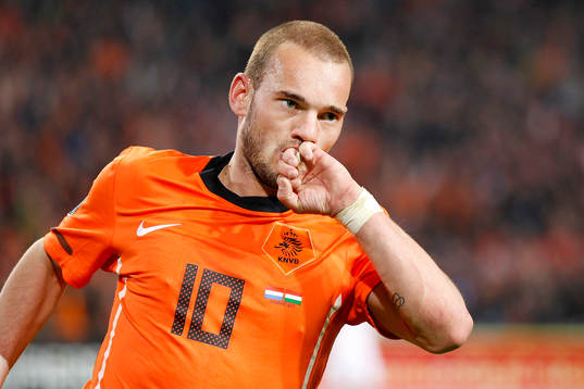  Wesley Sneijder, Holland, jubel efter mål.