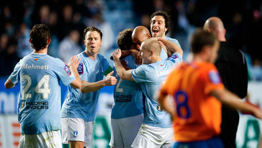  Agon Mehmeti, Daniel Andersson, Yago Fernandez, Malmö FF, jubel.