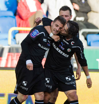  Valdet Rama och Nordin Gerzic, Örebro, jubel efter 0-1.