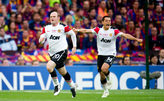  Wayne Rooney, Javier Hernandez, Manchester United jubel.