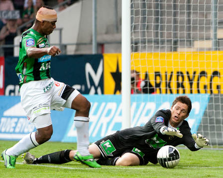  Alvaro Santos, Gais och  Mattias Hugosson, målvakt Gefle.