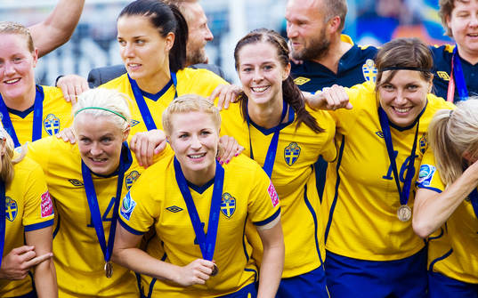  Josefine Öqvist, Annica Svensson, Lotta Schelin, Linda Forsberg, Sverige, jubel, glädje, VM-Brons, brons.