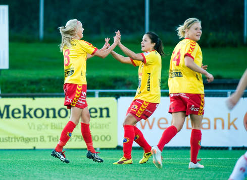  Josefin Öqvist, och Madeleine Edlund, Tyresö, jubel efter 1-0