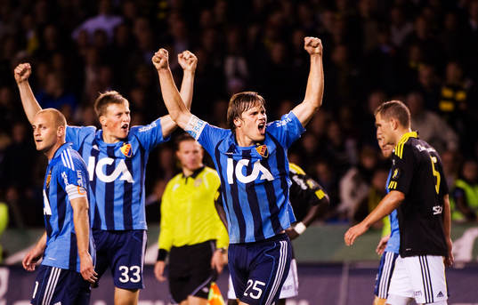 Emil Bergström och Sebastian Rajalakso, Djurgården, jubel efter slutsignalen.