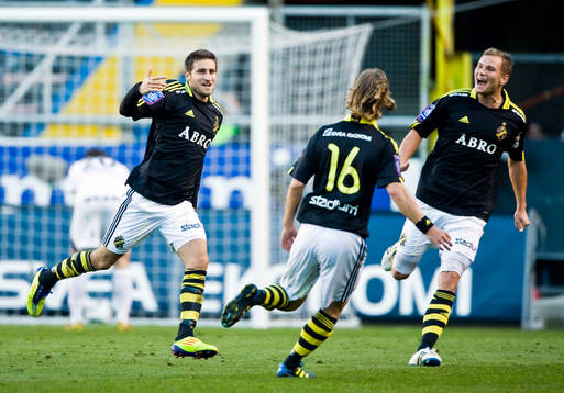  Måljubel Gabriel Özkan och Robert Åhman-Persson, AIK, jubel.