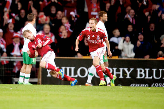  Michael Krohn-Dehli, Christian D Eriksen, Danmark, jubel.