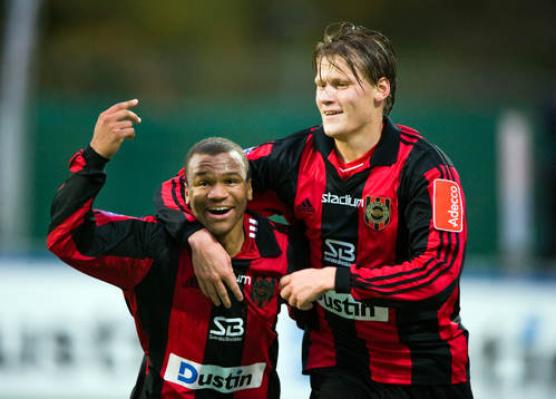  Victor Söderström och Serge-Junior Martinsson Ngouali, Brommapojkarna, jubel efter 3-1.