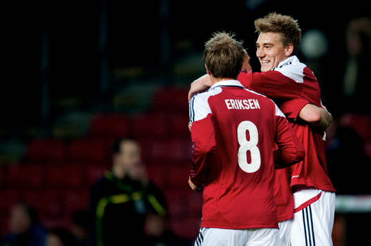  Niklas Bendtner, Danmark, jubel, 1-0.