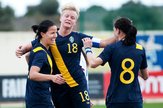  Jessica Landström, Nilla Fischer, Lotta Schelin, Sverige, jubel.