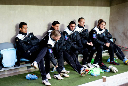 En imponerande bänk hos Malmö FF, Wilton Figueiredo, Markus Halsti, Miiko Albornoz, Alexander Nilsson, Viktor Noring, målvakt, Dardan Rexhepi.