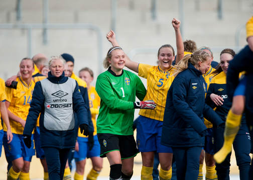   Jubel i Sverige. Jessica Höglander, målvakt och Magdalena Ericsson