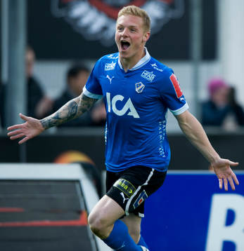  1-0 Gudjon Baldvinsson, Halmstad, jubel.