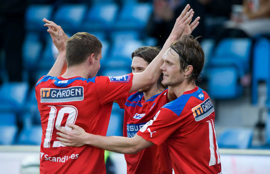  3-2, tvåmålsskytten Daniel Nordmark jubel med Alfred Finnbogasson, Helsingborg