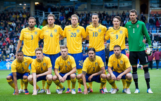  Startelva, bak frv, Olof Mellberg, Andreas Granqvist, Ola Toivonen, Zlatan Ibrahimovic, Kim Källström, Andreas Isaksson.