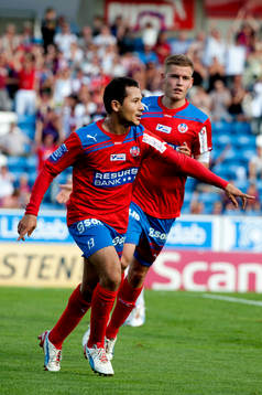  Rachid Bouaouzan, jubel, Alfred Finnbogason, Helsingborg.