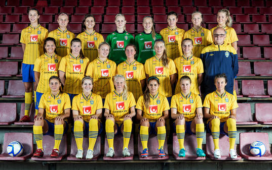  Bakre raden fr.v. Nellie  Karlsson, Elin Bergkvist, Marija Banusic, Louise Högrell, målvakt, Maja Ohlsson, målvakt, Anna Welin, Alexandra Benediktsson, Nina Jakobsson. Mellersta raden fr.v. Julia Wahlberg, Pauline Hammarlund, Mimmi Larsson, Amanda Hallesjö, Medeleine Stegius, Maja Andersson, Calle Barrling, förbundskapten. Främre raden fr.v.  Alice Nilsson, Irma Helin, Elin Bragnum, Malin Diaz Pettersson, Fanny Andersson, Saga Fredriksson.