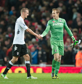 l - Arsenal v Fulham - Barclays Premier League - Emirates Stadium - 10/11/12 Fulham's Mark Schwarzer (R) and Brede Hangeland celebrate