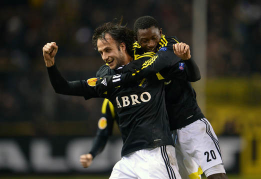  Helgi danielsson och Ibrahim Moro, AIK jublar efter 1-1