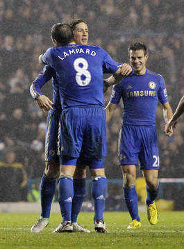 l - Leeds United v Chelsea - Capital One Cup Quarter Final - Elland Road - 19/12/12 Fernando Torres (L) celebrates with Frank Lampard (2nd L)