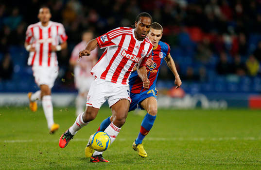 l - Crystal Palace v Stoke City - FA Cup Third Round  - Selhurst Park - 5/1/13 Cameron Jerome of Stoke (L) in action against Stuart O'Keefe of Crystal Palace