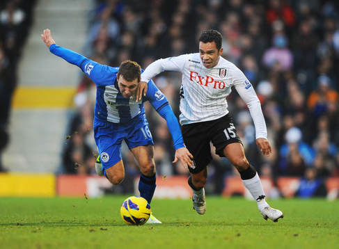  Football - Fulham v Wigan Athletic - Barclays Premier League - Craven Cottage - 12/1/13 Kieran Richardson of Fulham (R) and James McArthur of Wigan in action